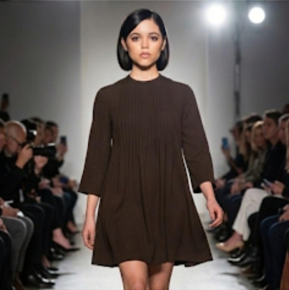 Michael Kors made in Italy Virgin Wool Babydoll Mini Swing Dress Sz 0 Brown